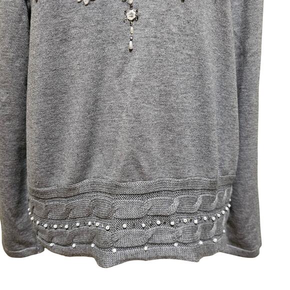 Alfred Dunner Embroidered Beaded Sweater Women's Gray Size Large Petite - Picture 3 of 9